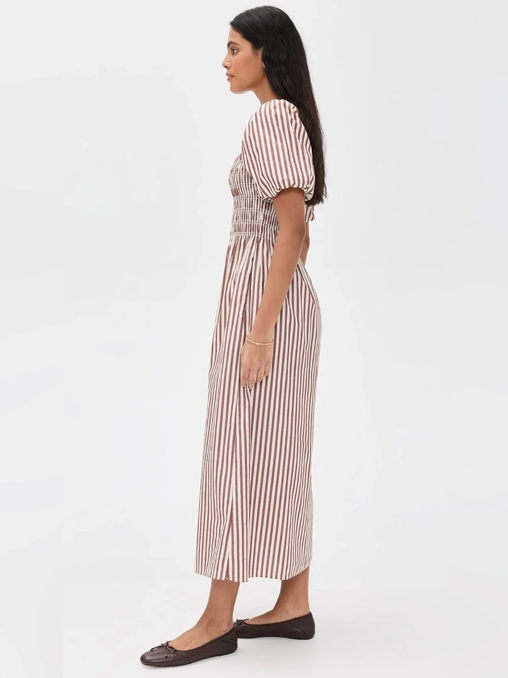 Hill House Julia Nap Dress | Rust Stripe | Cotton Midi | Smocked | Size S - Picture 5 of 12